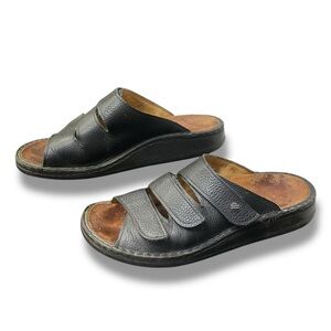 👞 Finn Comfort Germany Black Leather Triple‎ Strap Sandals EU 43